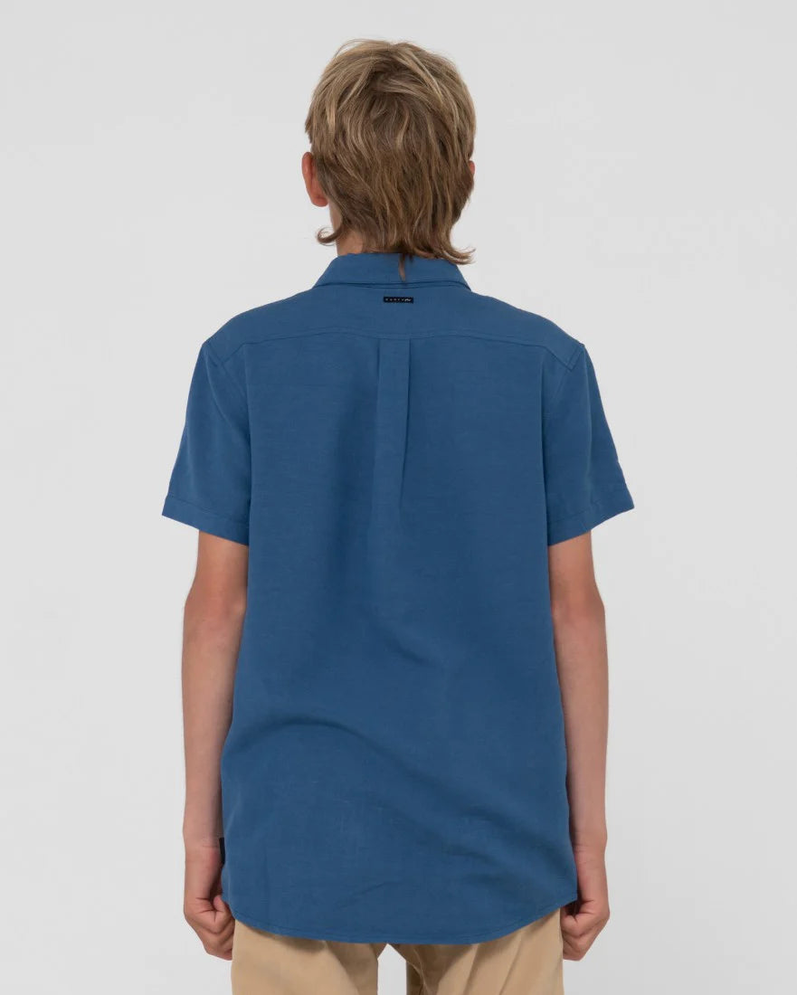 Rusty Overtone Short Sleeve Linen Shirt Boys - Bright Cobolt
