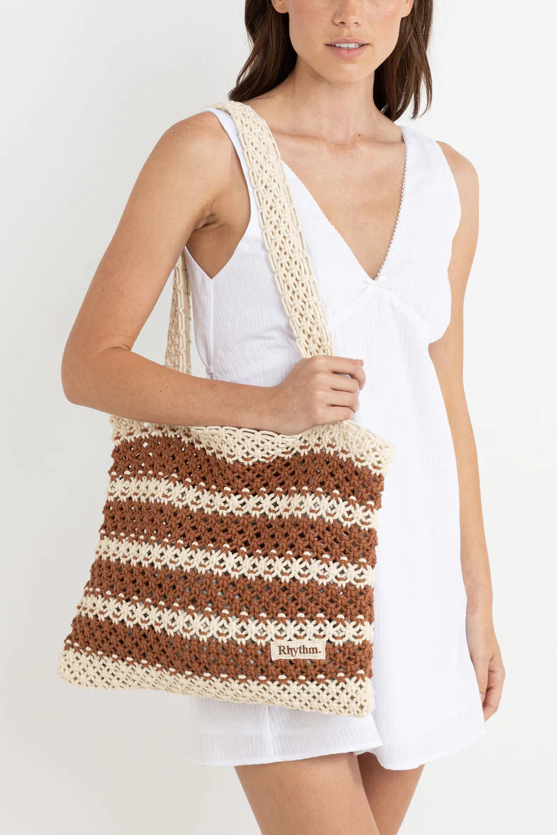 Rhythm Cove Stripe Crochet Tote Bag
