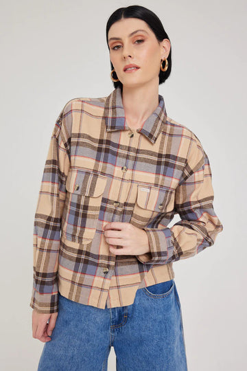 Brixton Bowery Flannel - Sesame/Flint Blue