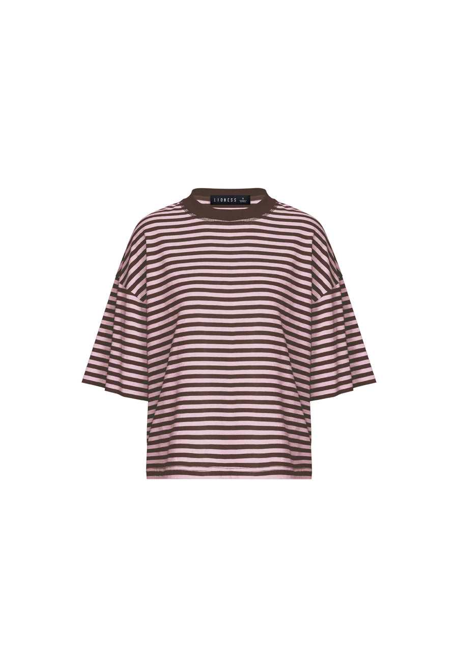 Lioness Bloom Short Sleeve Tee - Chocolate Blush Stripe