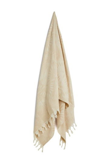 Salty Shadows Palm Frond Turkish Towel - Sand