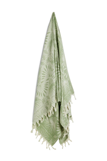 Salty Shadows Palm Frond Turkish Towel - Olive