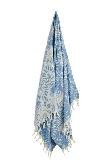 Salty Shadows Palm Frond Turkish Towel - Blue
