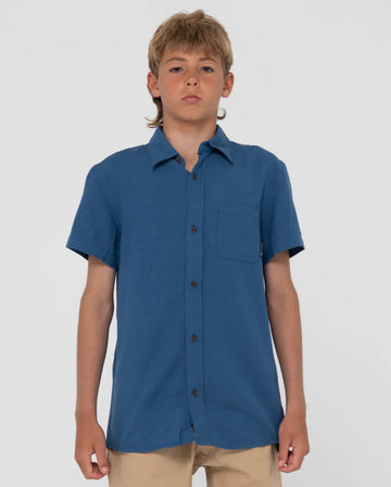 Rusty Overtone Short Sleeve Linen Shirt Boys - Bright Cobolt