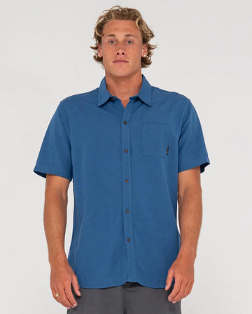 Rusty Overtone Short Sleeve Linen Shirt - Bright Cobolt