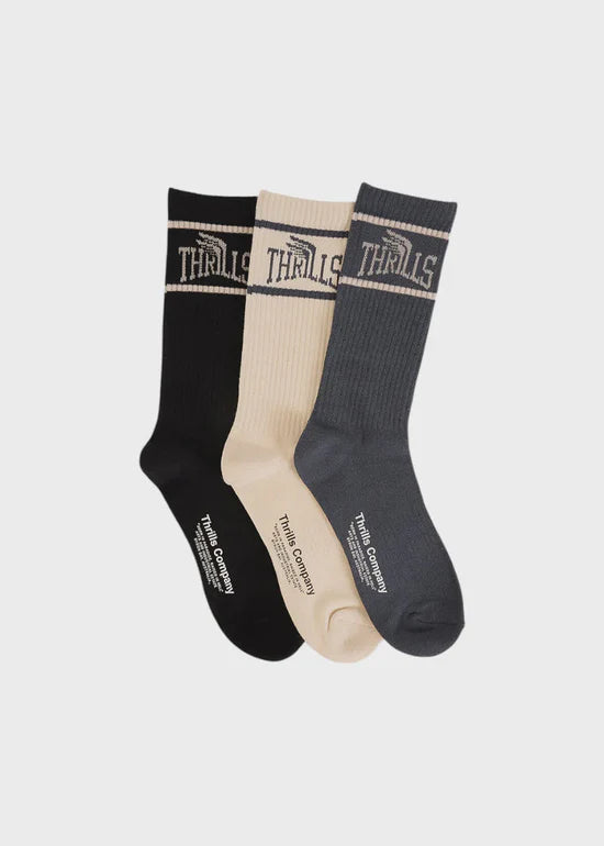 Thrills Born To Fly 3 Pack Sock - Dark Slate/Tofu/Black