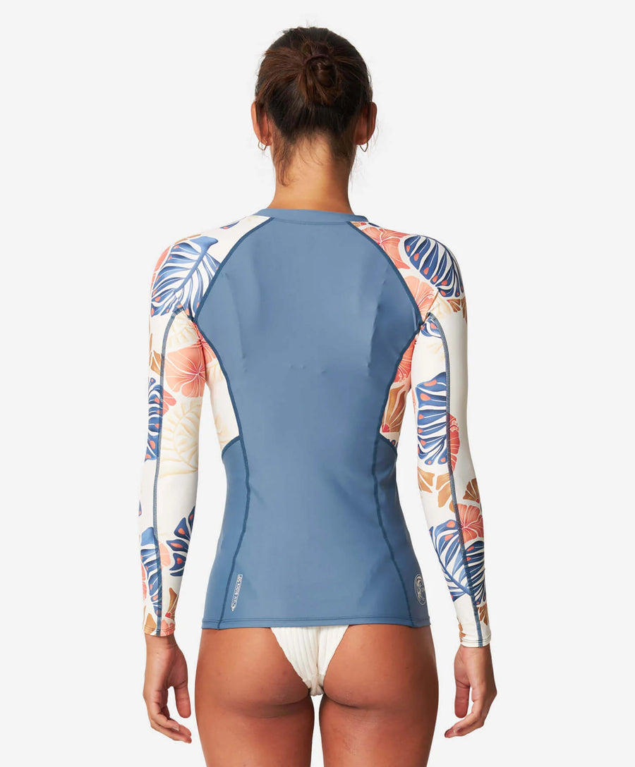 Oneill Bahia 1/4 Zip LS Rash Vest - Vintage Aloha White