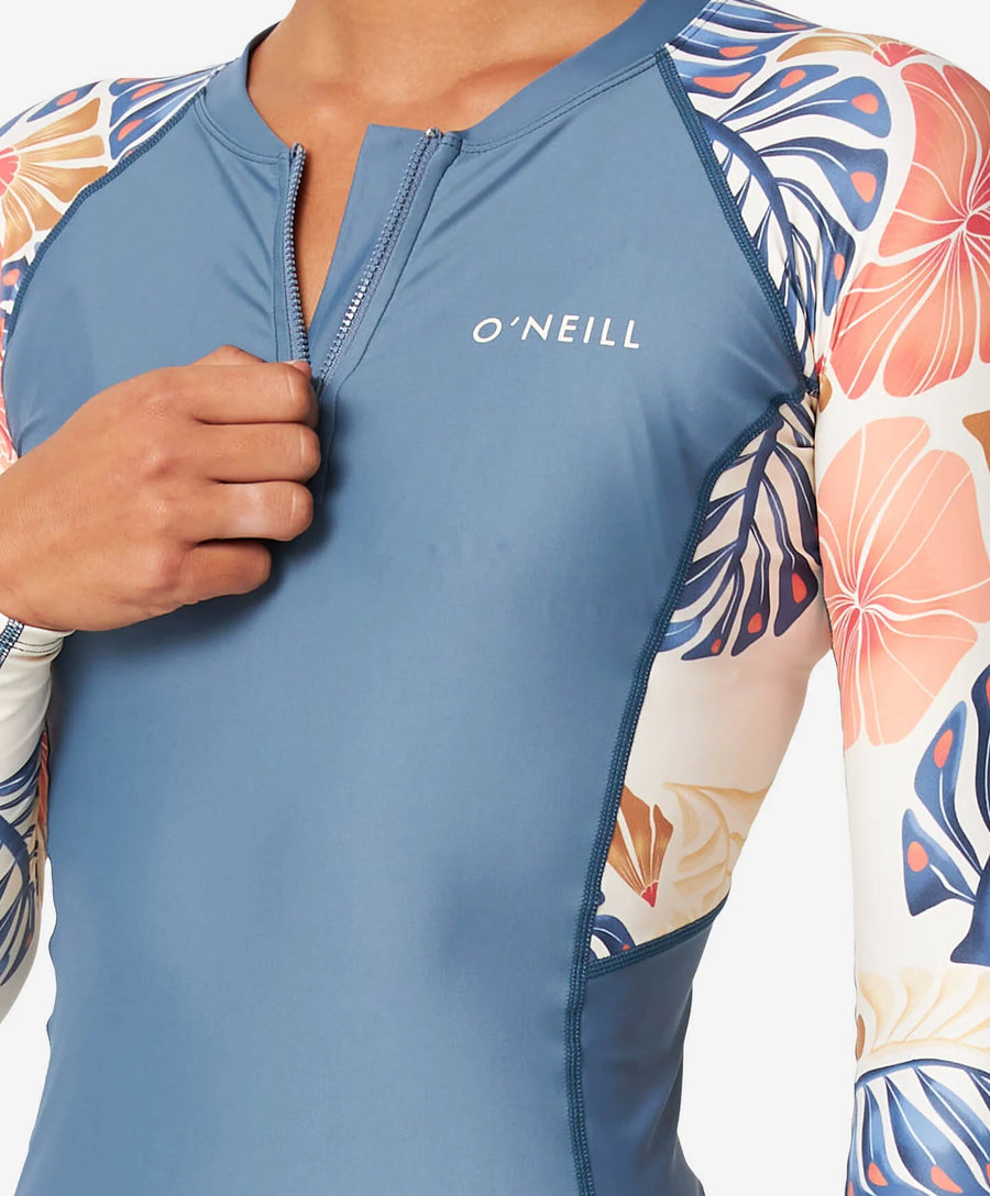 Oneill Bahia 1/4 Zip LS Rash Vest - Vintage Aloha White