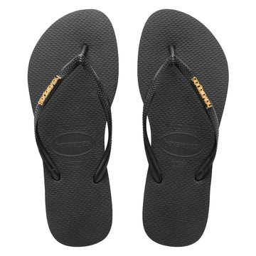 Havaianas Slim Metal Logo Black/Gold Thongs-HAVAIANAS