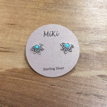 Miki Stirling Silver Lotus Stud- Turquoise