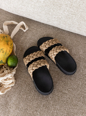Roxy Slippy Braided Slides - Black/Tan - Coastal Life Surf Supply CoROXY